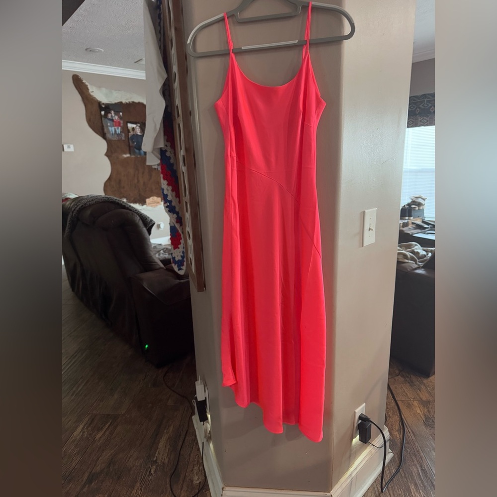 A New Day Neon Coral Slip Midi Dress | Sleeveless Flowy Summer Dress| SizeS NWOT